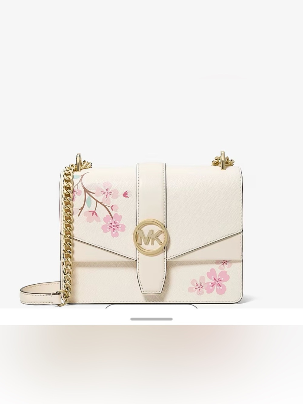 Michael Kors Cream Crossbody Bag with Pink Floral Accents and Gold Hardware